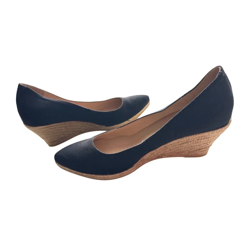 Viscata Black Espadrille Wedges Canvas Upper Pointed Toe Made In Spain Size 11.5
